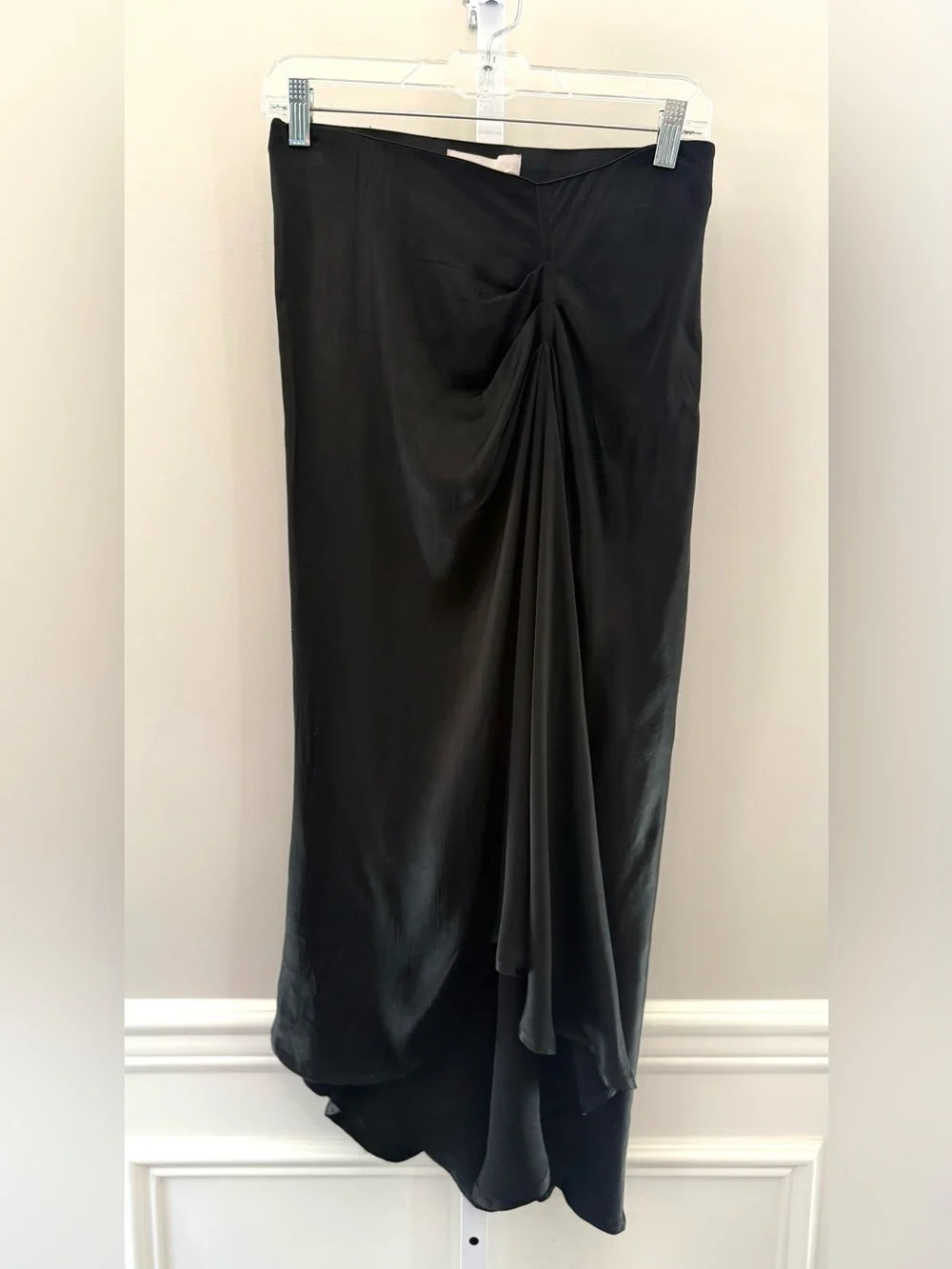ba&sh Black Nelly Midi Skirt Satin Twist Front Draped Bias Cut Designer Size L